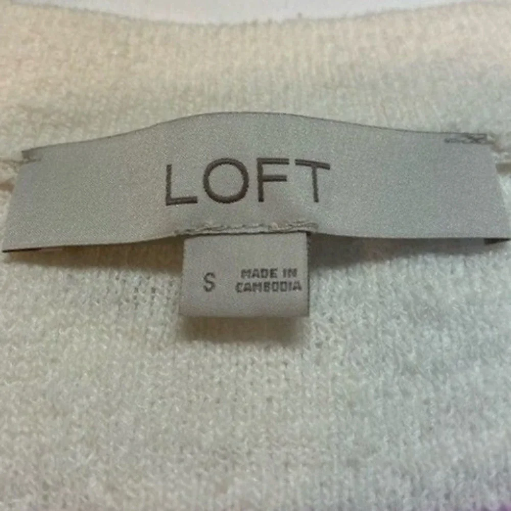 LOFT Striped V-Neck Button‎ Sweater Small Cream & Purple Long Sleeve